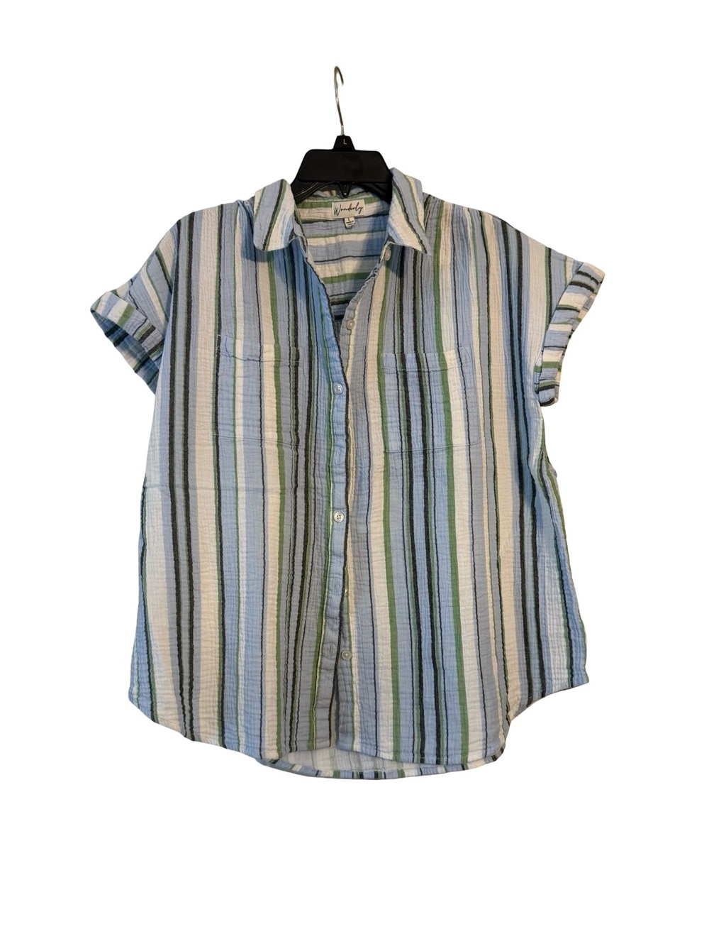Wonderly Multistripe Lightweight Shirt in Blue, Green & Cream
